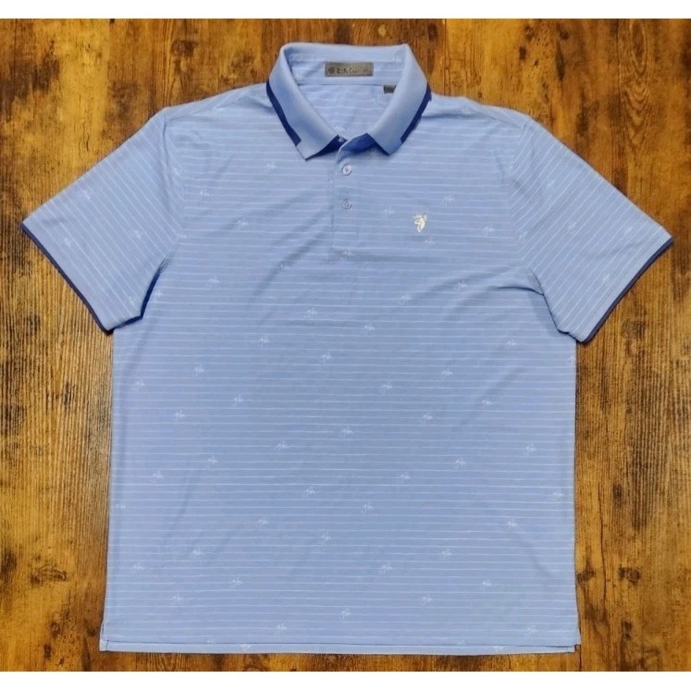 G/Fore Script‎  Stripe Tech Pique Banded Sleeve Golf Blue Polo Performance 2XL